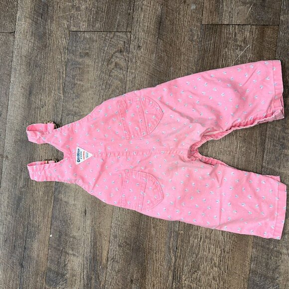 Vtg 90s Osh Kosh Girls Pink Floral Tulips Party Overalls Vestbak 12 Months - Picture 5 of 7